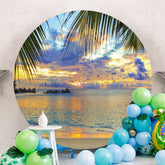 Aperturee - Sunset Beach With Sea And Ship Round Backdrop